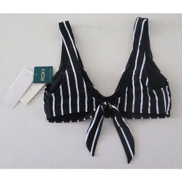Roxy Womens Sz M Anthracite Striped Beach Classics Elongated Triangle Bikini Top - Picture 2 of 2